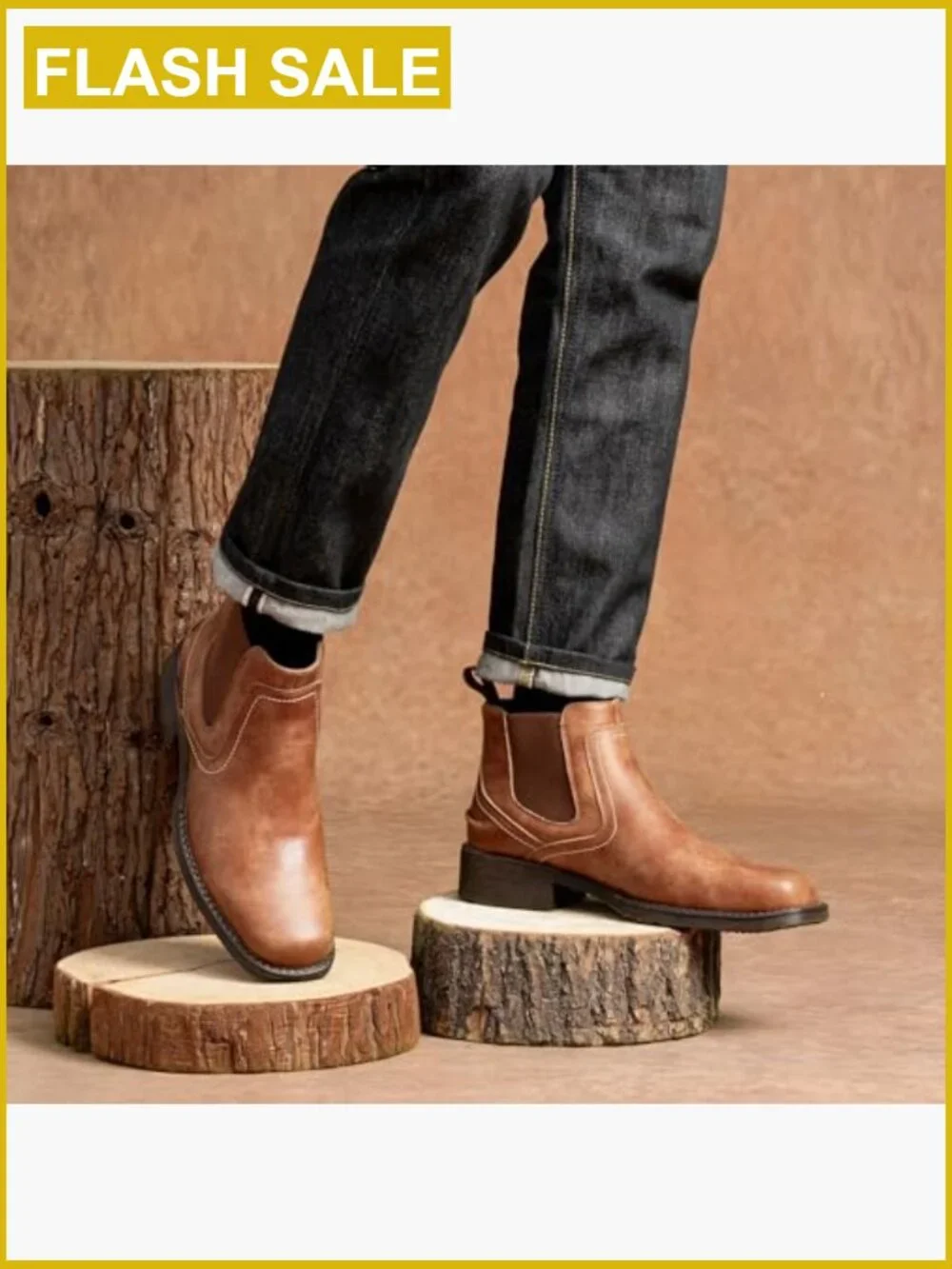 Men's Square Toe Chelsea Boots - Slip On Ankle Boots with Rubber Sole
